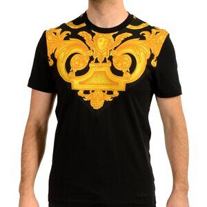 Versace Men's Black Barocco Logo Print Short Sleeve T-Shirt US L IT 52